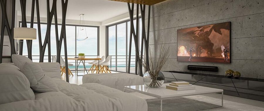 Modern multi-room audio system setup with in-ceiling speakers