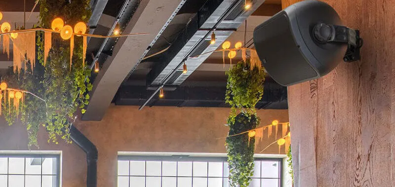 Installed audio speakers in restaurant and office environments