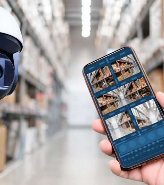 Person watching live security camera footage on mobile device