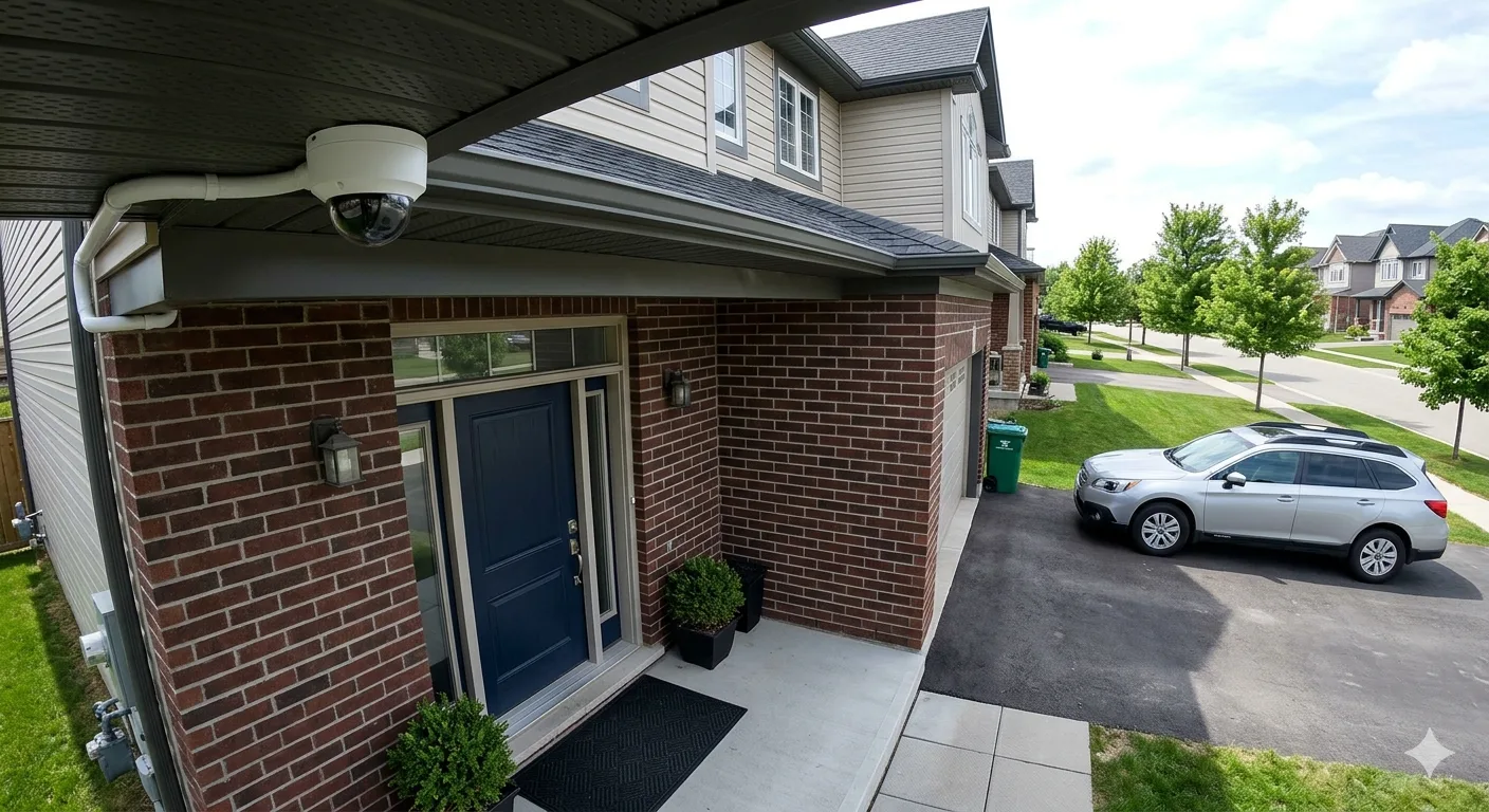 Outdoor residential security camera installed on a GTA home