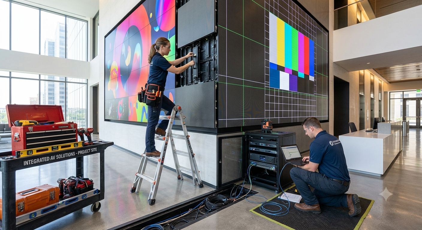 Professional installation of a digital signage system in a commercial setting