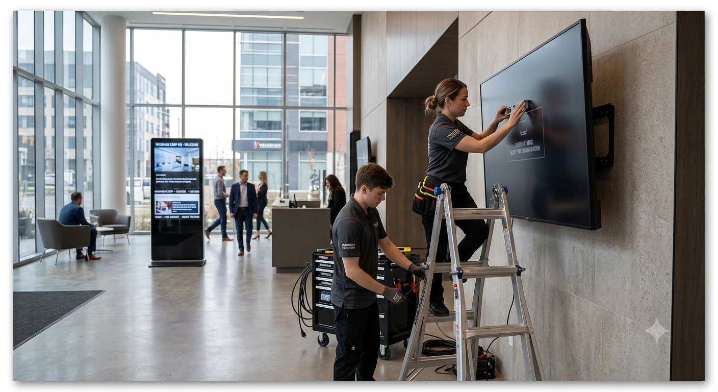 Professional installation of modern digital signage displays in a Vaughan commercial business environment