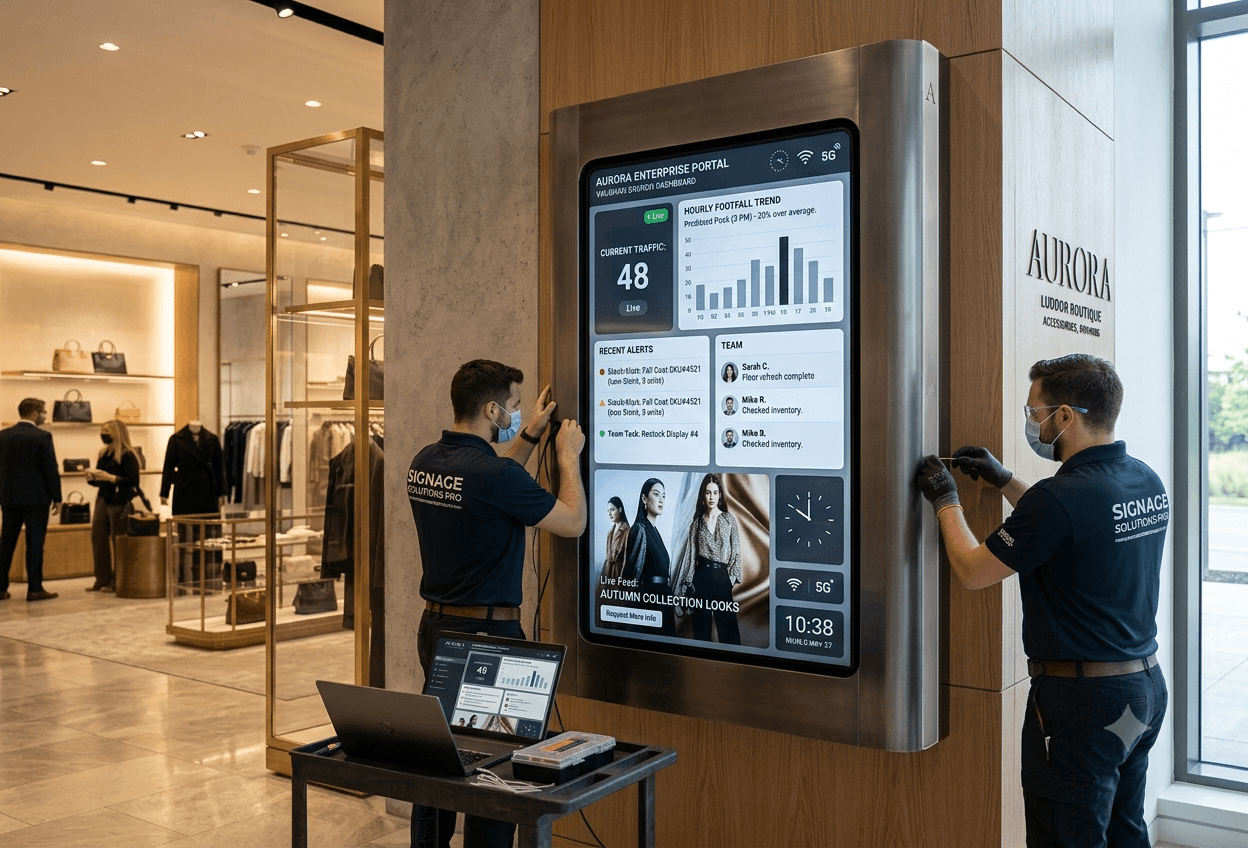 Premium enterprise commercial digital signage display showing dynamic real-time communication platform in Vaughan
