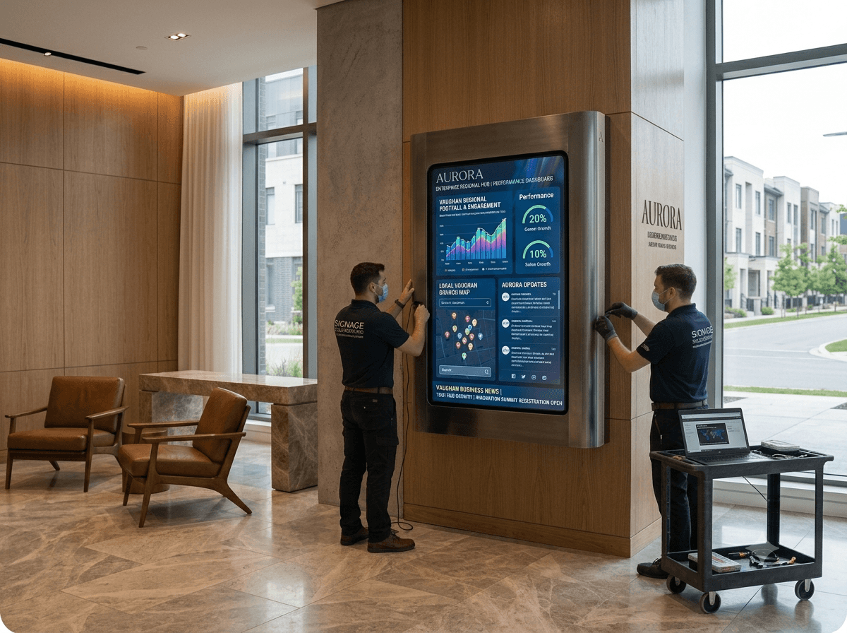 Commercial digital signage solution displaying dynamic content in a Vaughan business environment